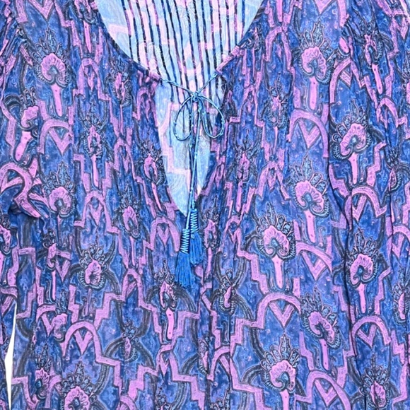 Joie Sheer 3/4 Sleeve Drawsstring Neck Boho Tunic Top - Picture 5 of 10